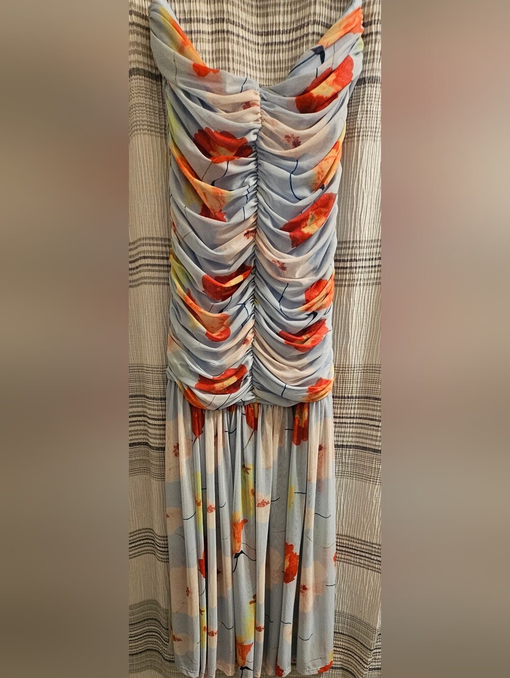 Bardot Light Blue Maxi Dress with Red-Orange Floral Print - Picture 4 of 4